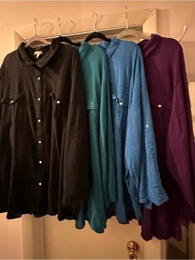 Lot of 4 Gauze Button-Down Tunics with Convertible Sleeves Size 5x
